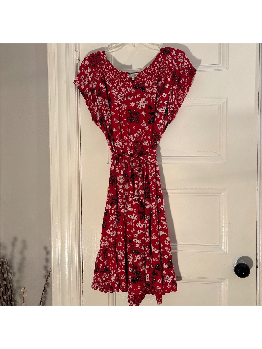 Fat Face Red Floral Midi Dress - Size 14